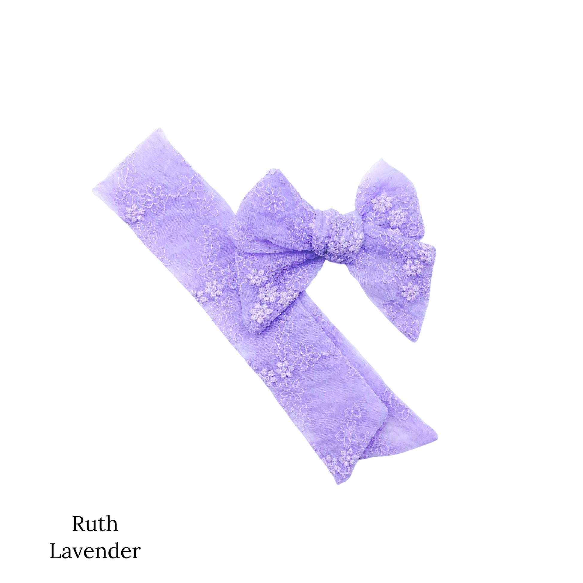 Meadow floral organza bow strips. Lavender colored sailor bow strip.