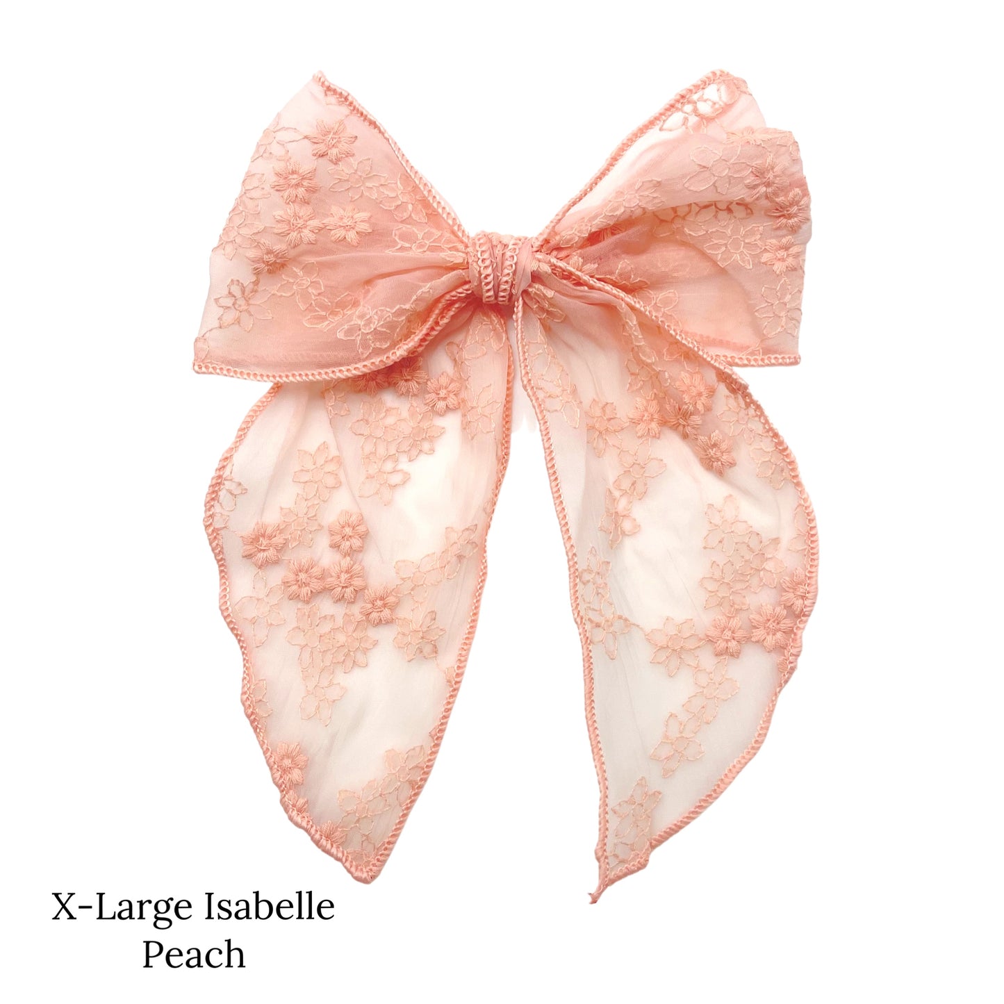 Meadow floral organza bow strips. Peach colored x-large serger bow strip.
