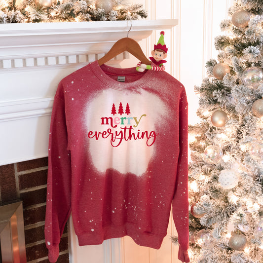 Red Sweatshirt with graphic that says "Merry Everything" Iron on Transfer 