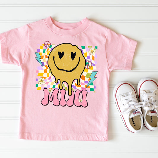 yellow smiley face with heart eyes and the phrase "mini" - Iron on Heat Transfer - Sublimation Transfer 