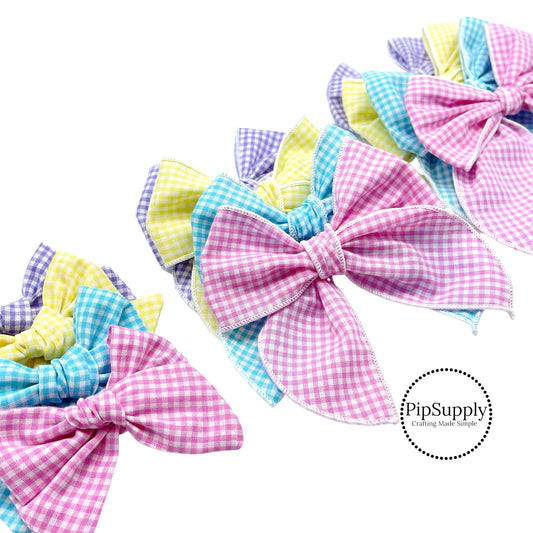Spring mini plaid fabric bow strips. 