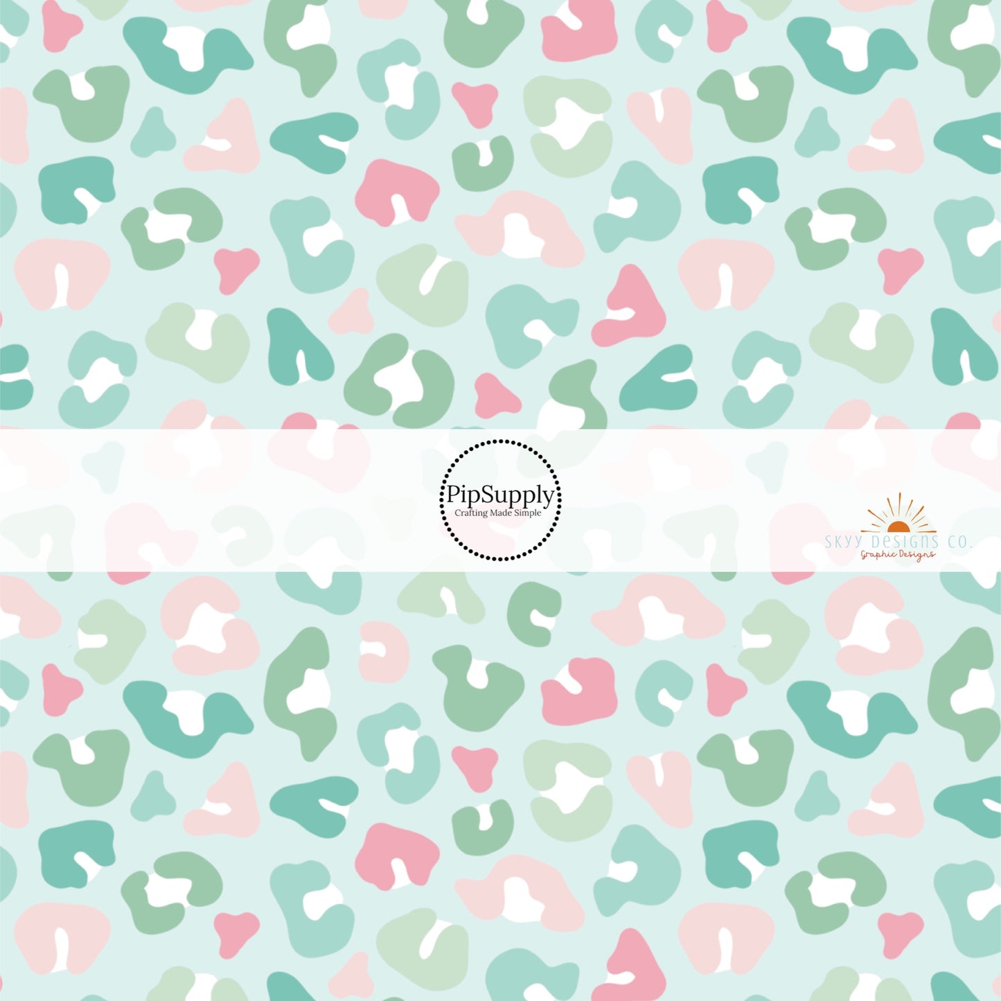 Mint green fabric by the yard with pastel colored leopard print