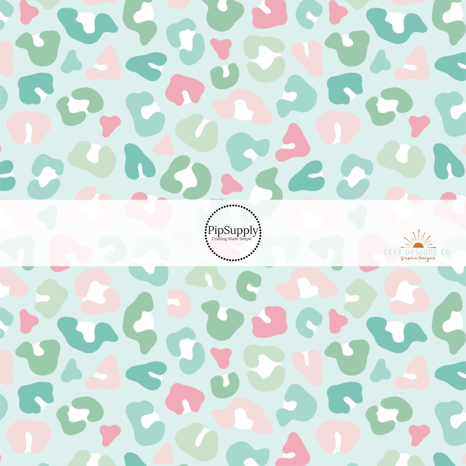 Mint green fabric by the yard with pastel colored leopard print