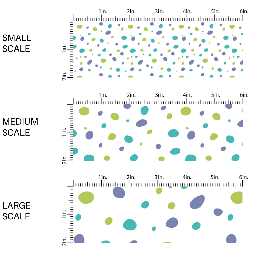 white fabric by the yard scaled image guide with blue, purple, and green dots