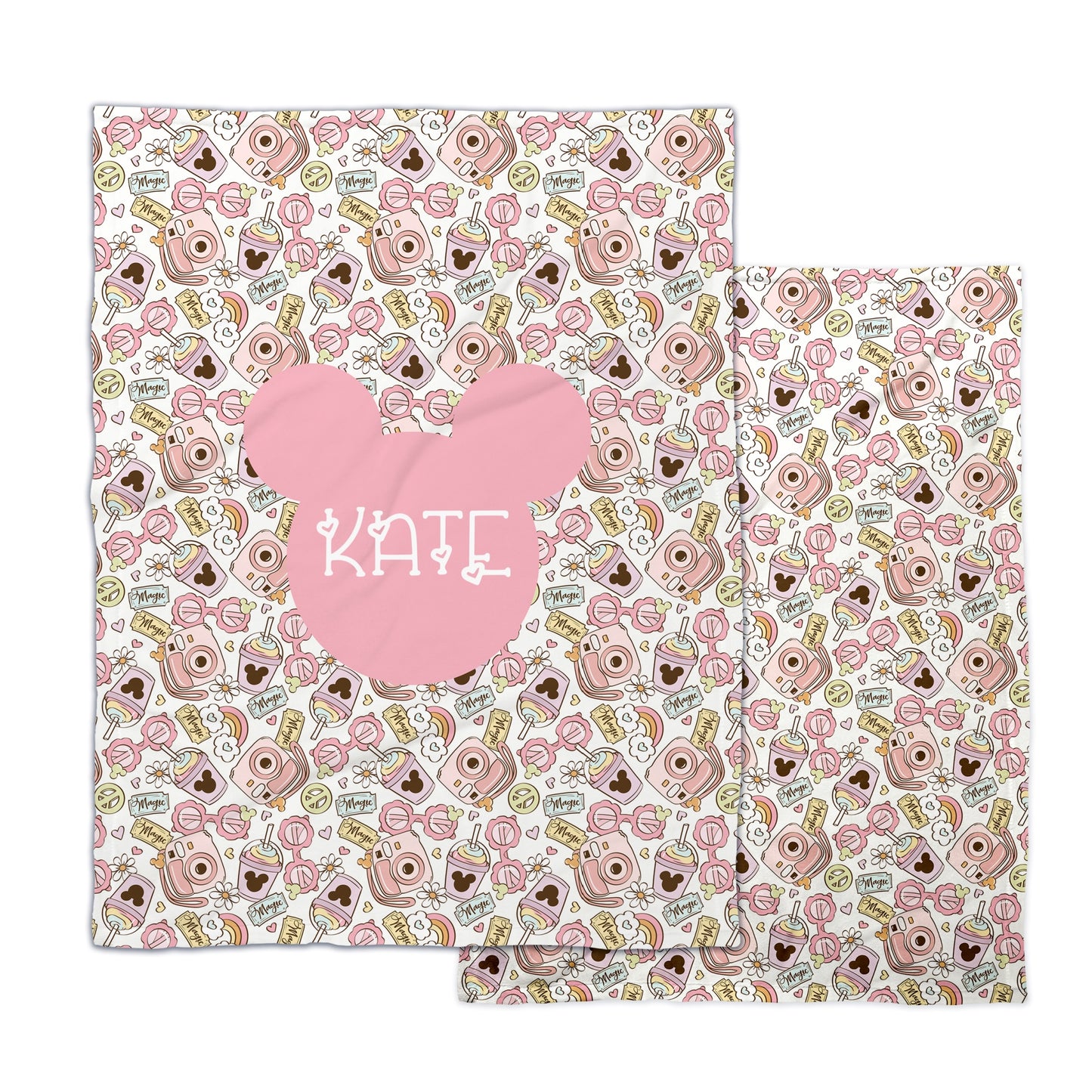 Spring mouse ear patterned minky blanket with customizable text area.