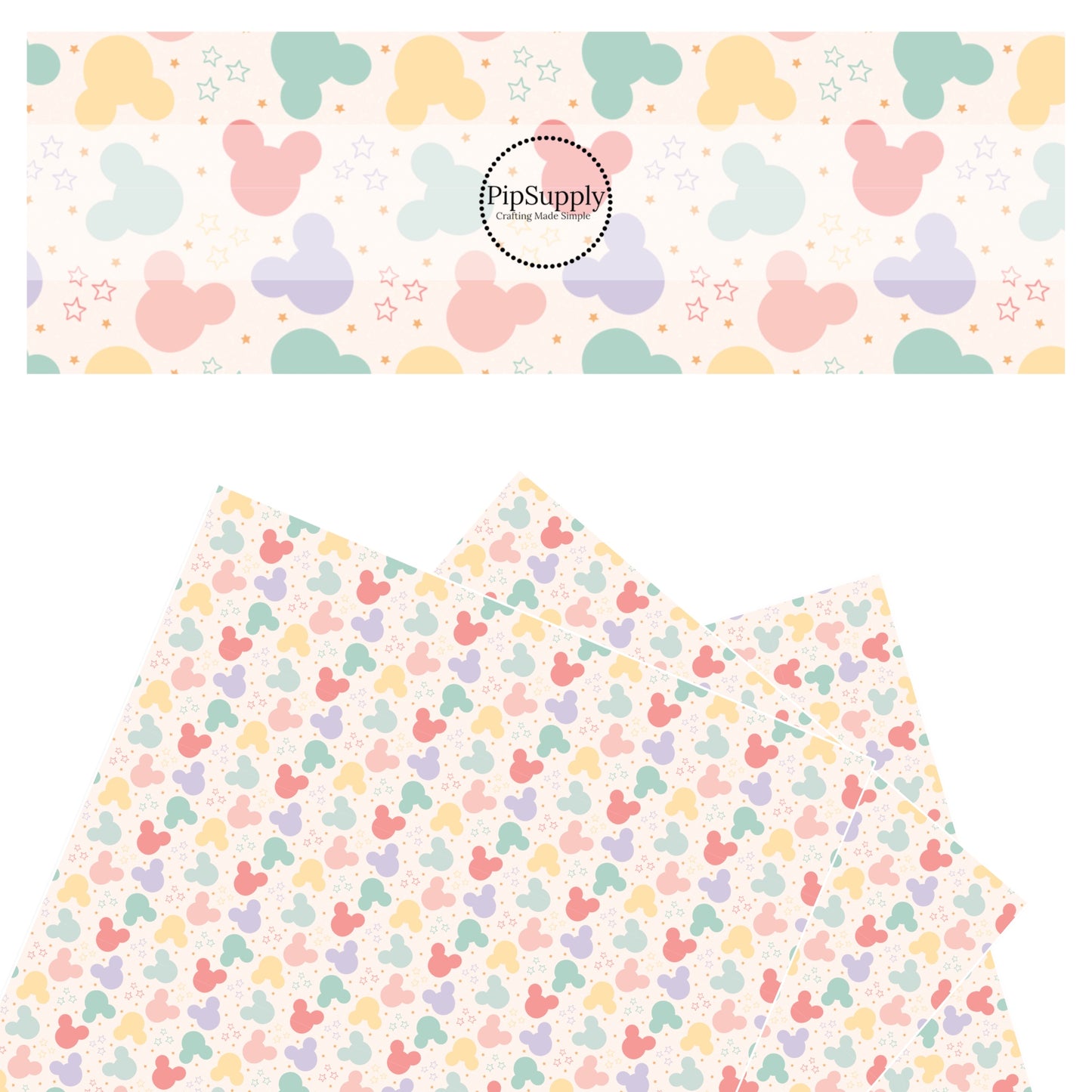 Pastel mouse and Twinkling star faux leather sheet.