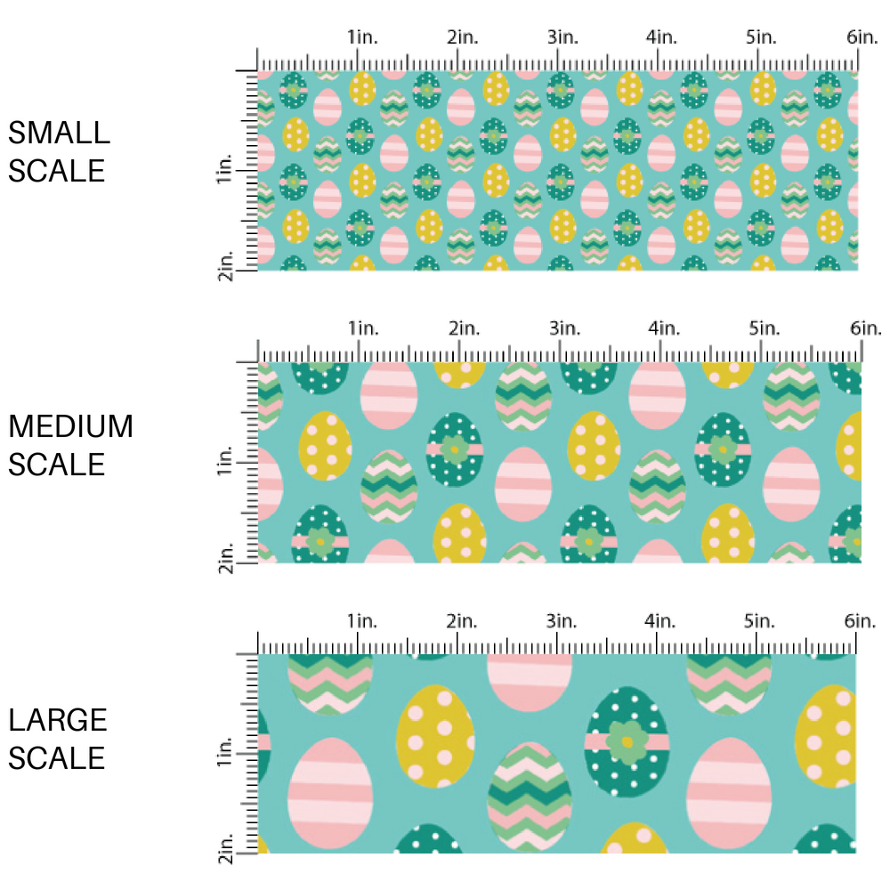 aqua fabric by the yard scaled image guide with yellow, pink, and aqua Easter eggs
