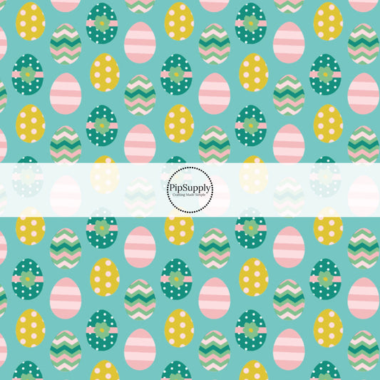 aqua fabric by the yard with yellow, pink, and aqua Easter eggs - Easter Fabric 