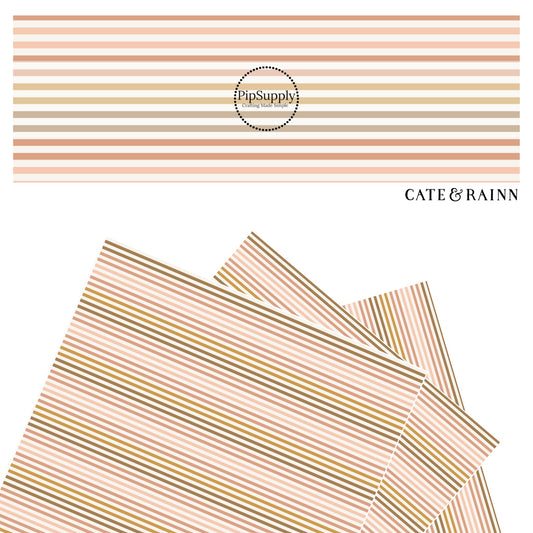 Neutral patterned tone stripes on cream faux leather sheet.
