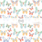 Multi-colored rainbow butterflies on white fabric by the yard - Blue, Red, Yellow, Mint 