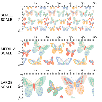 Multi-colored rainbow butterflies on white fabric by the yard scaled image guide