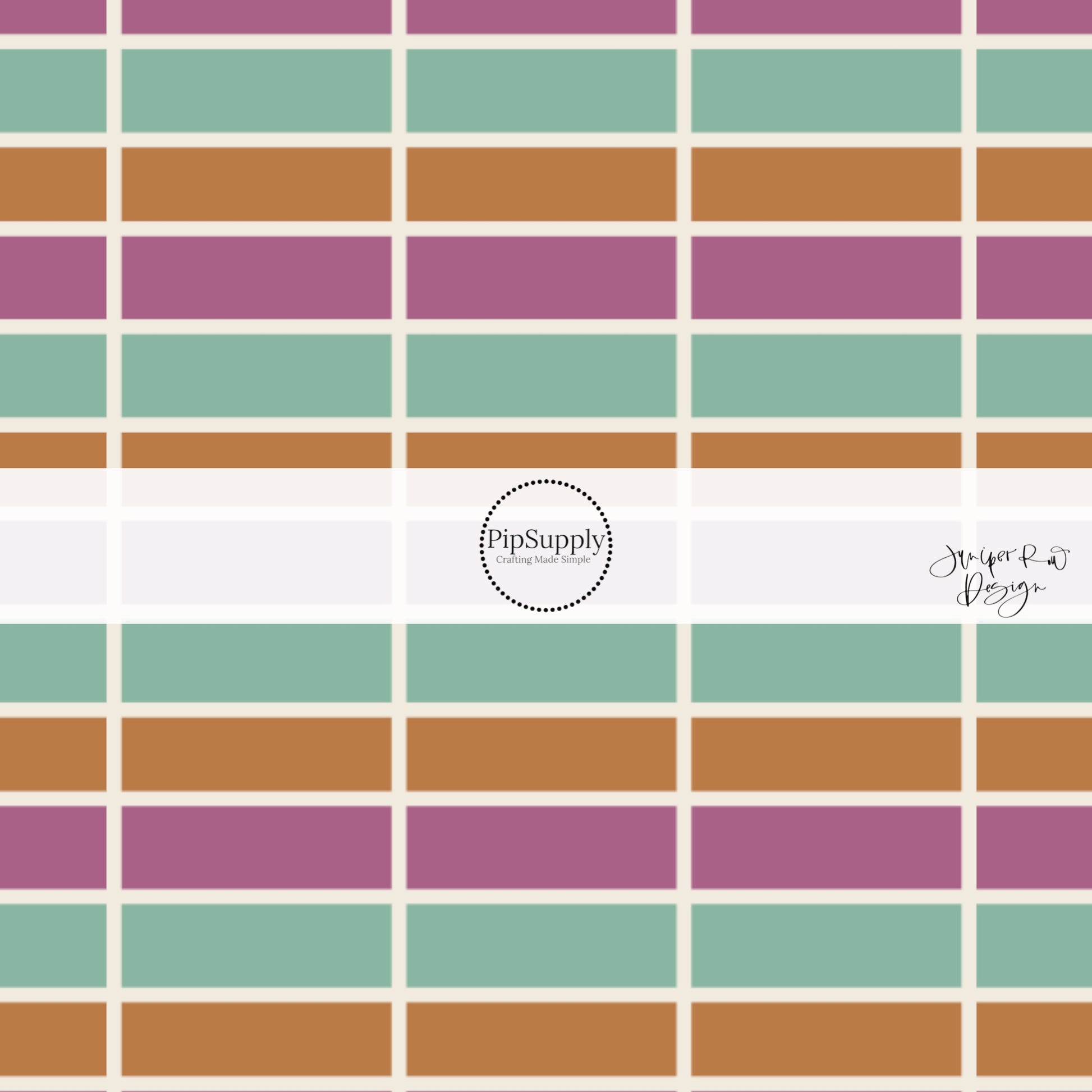 Orange, Plum, and teal, colored tiles fabric swatch