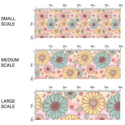 Multi-colored fabric by the yard scaled image guide with pastel flowers and stars - Spring Easter Floral Fabric 