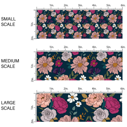 White, pink, and cream floral prints on navy blue fabric by the yard scaled image guide