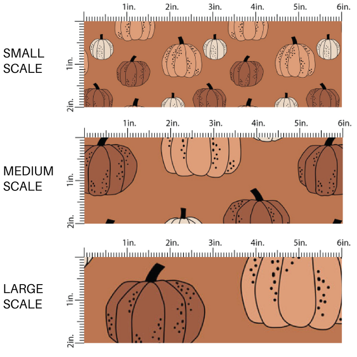 Cream, brown, and orange pumpkin spices, pumpkins, stripes, and dots high quality fabric adaptable for all your crafting needs. Make cute baby headwraps, fun girl hairbows, knotted headbands for adults or kids, clothing, and more!