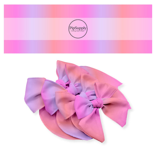 Multi Bow Strips in Peach, lavender, and pink mix ombre.