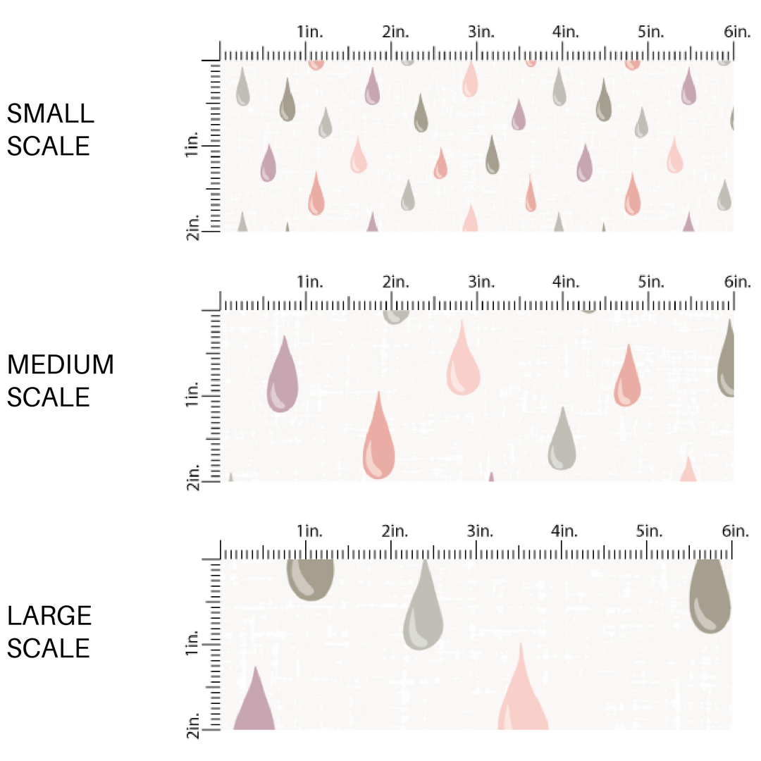 Cream colored fabric by the yard scaled image guide featuring purple, pink, and green raindrops - Spring Fabric 