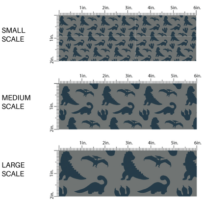 Navy blue dinosaur silhouettes on dark gray fabric by the yard scaled image guide