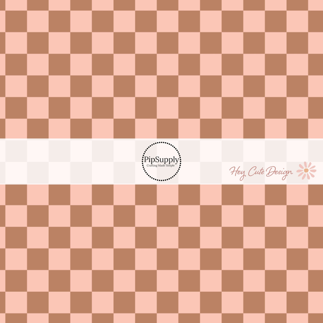 Peach and Brown Checkered Fabric By The Yard