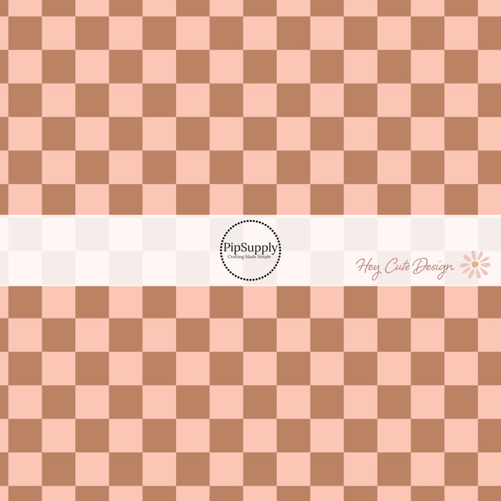 Peach and Brown Checkered Fabric By The Yard