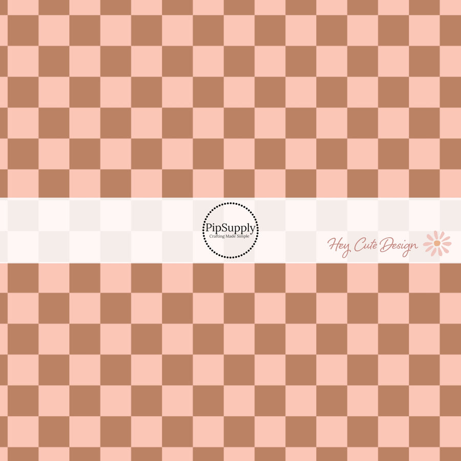 Peach and Brown Checkered Fabric By The Yard