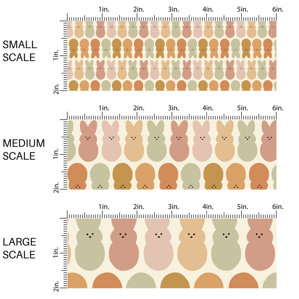 Cream fabric by the yard scaled image guide with neutral colored Bunnies.