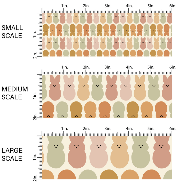 Cream fabric by the yard scaled image guide with neutral colored Bunnies.