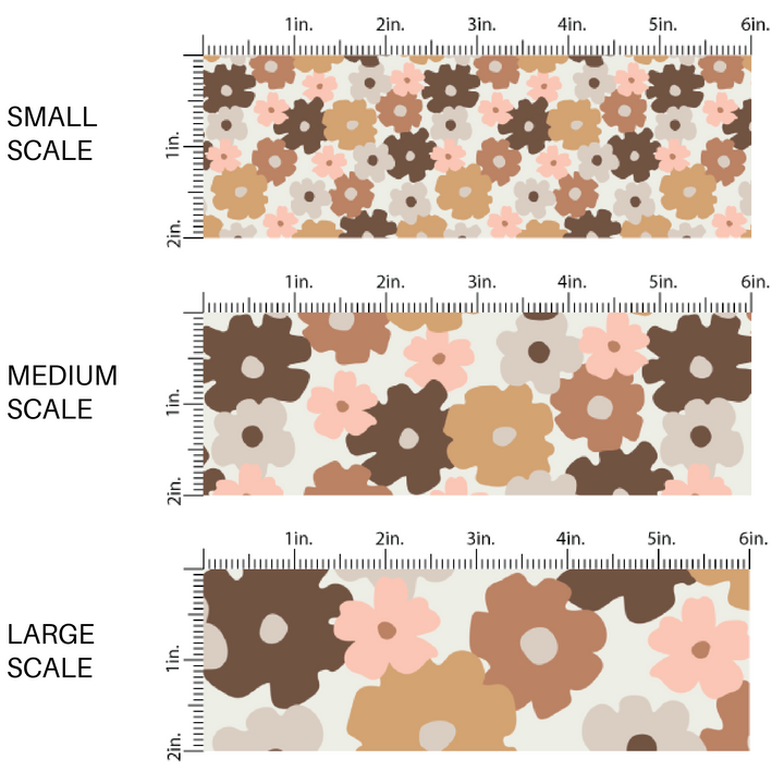 Brown, Pink, and Beige floral prints on cream fabric by the yard scaled image guide