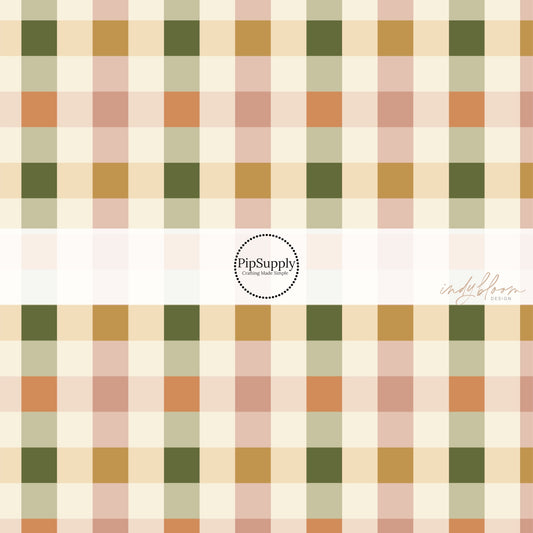 Earth toned gingham plaid fabric by the yard
