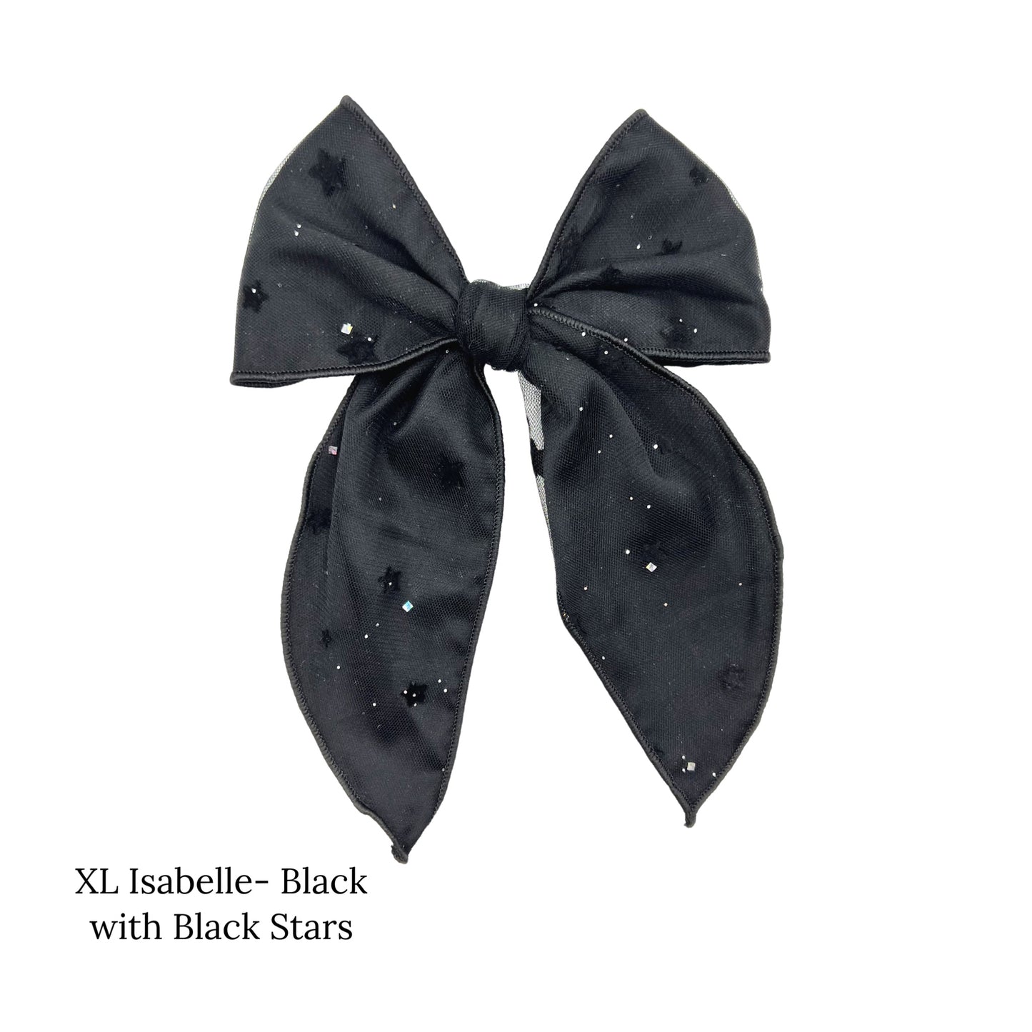 Large black tulle bow with sparkles and stars