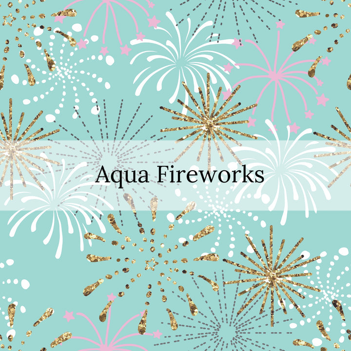 Illustration of fireworks on an aqua background