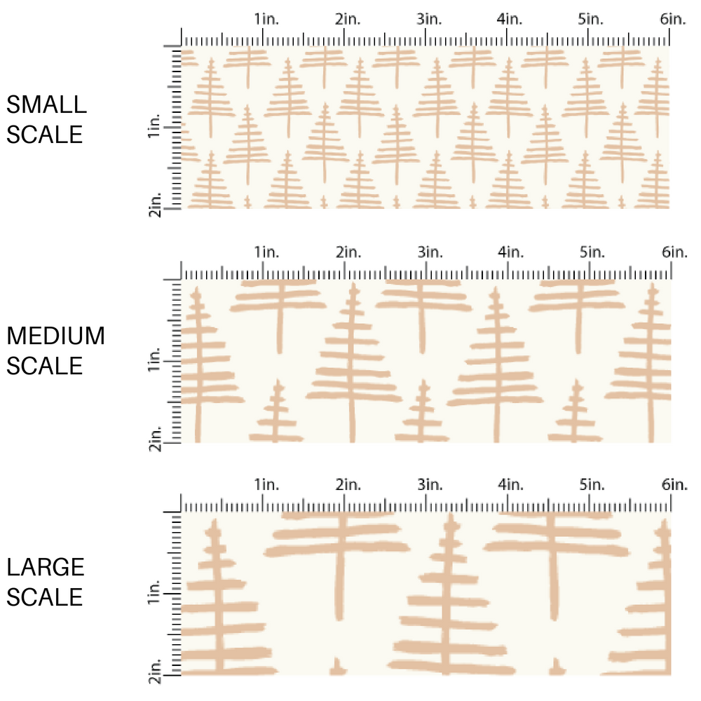 Tan Christmas Trees on Cream Colored Fabric 