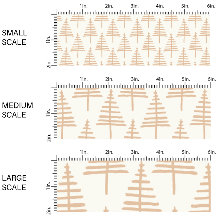 Tan Christmas Trees on Cream Colored Fabric 