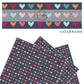 Teal, hot pink, blue, pink, and orange hearts on navy blue faux leather sheets