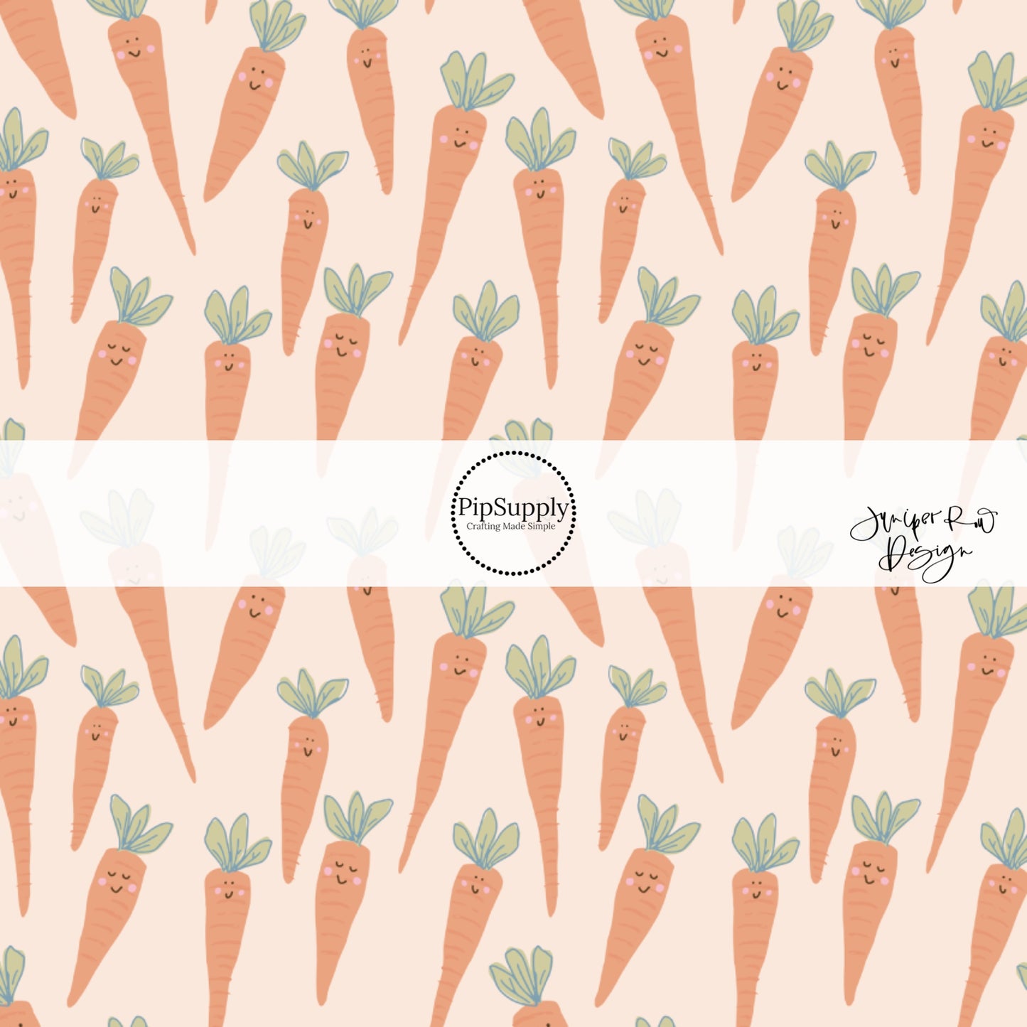 Scattered smiling carrots on pale orange bow strips