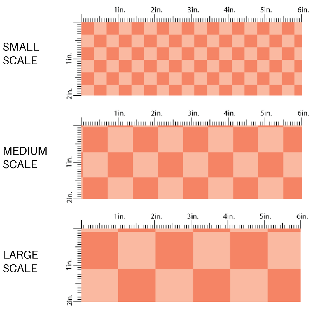 Peach and orange checkered print fabric by the yard scaled image guide 