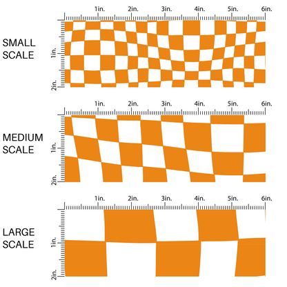 Orange and white checkerboard wavy fabric scaling