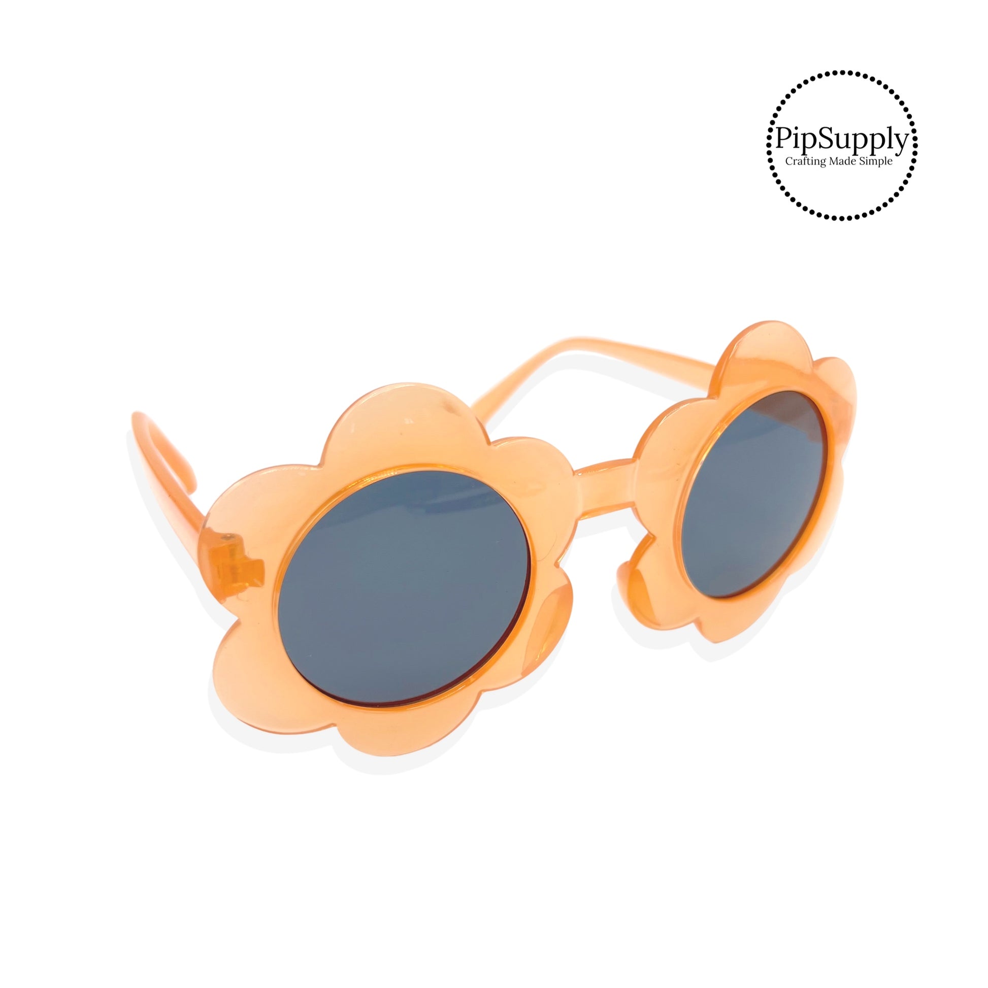 Orange see through flower petal with black lenses translucent sunglasses