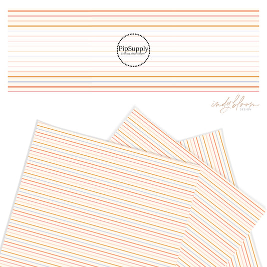 Cream faux leather sheets with orange blue and red stripes