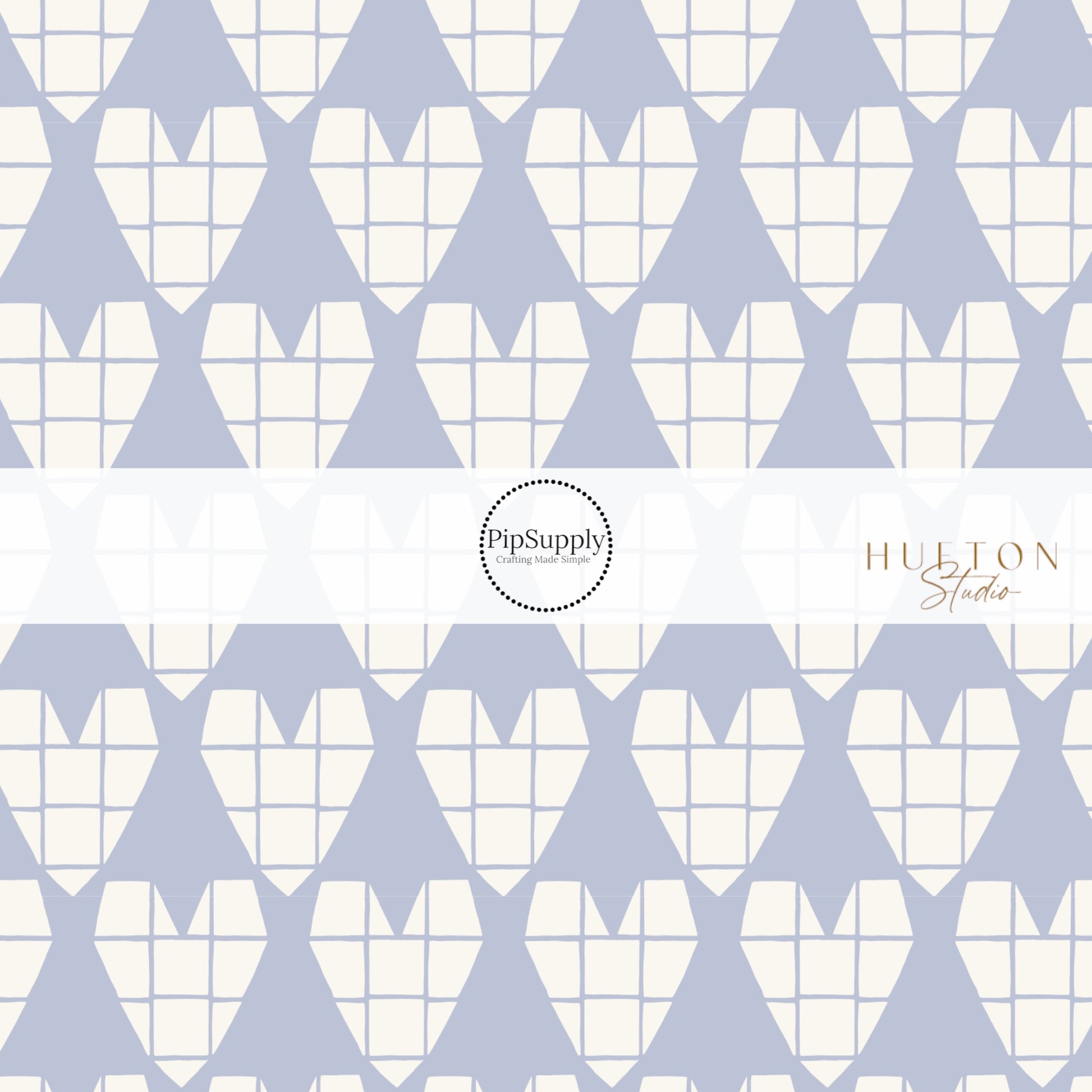 Light Blue Fabric by the yard with Cream Grid heart design