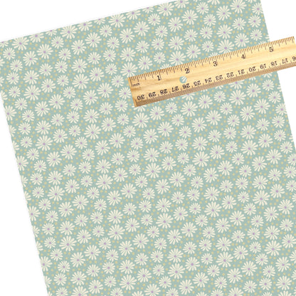 Pastel daisy flowers and polka dots mix faux leather sheet.