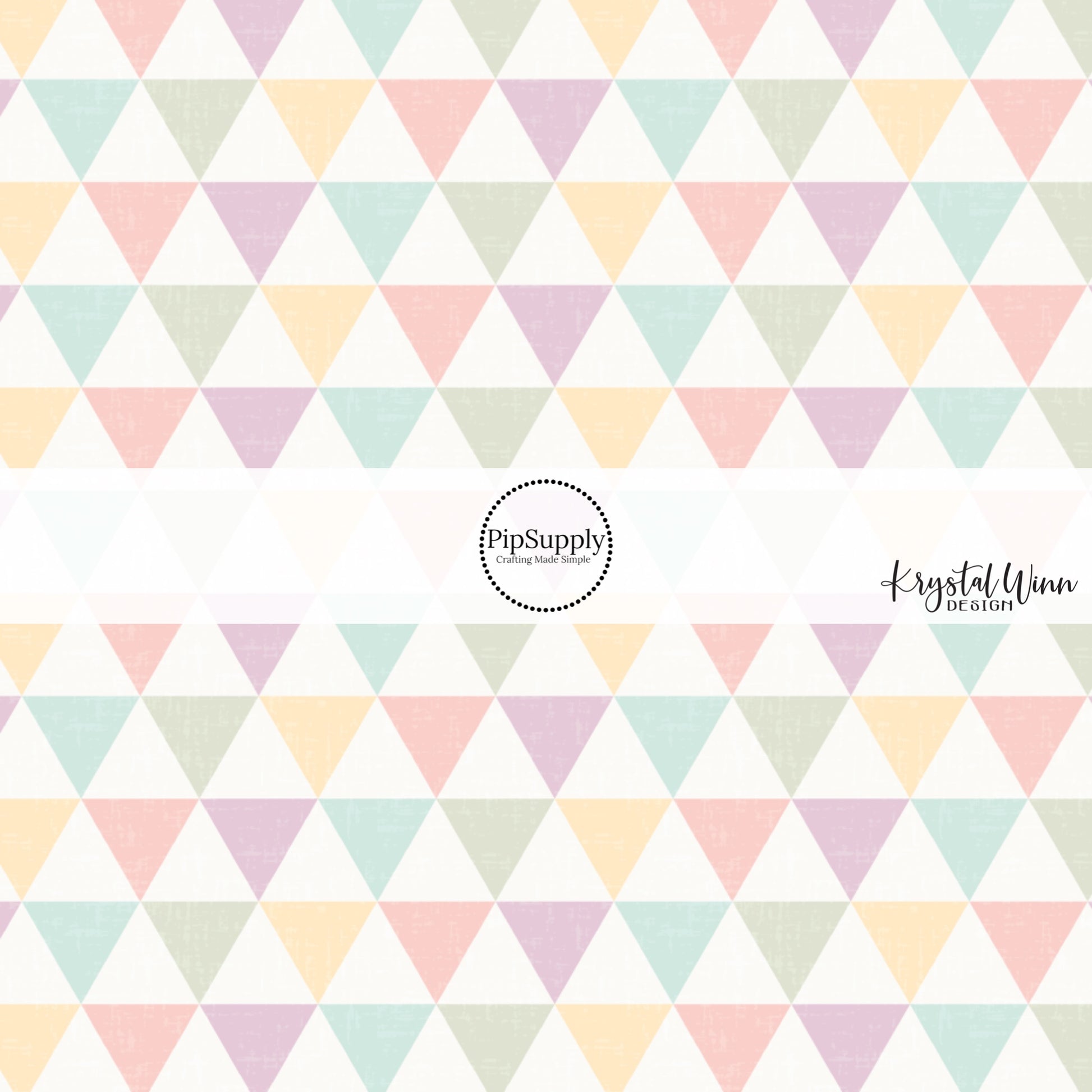 Cream fabric by the yard with pastel yellow, pink, blue, green, and purple triangle cones