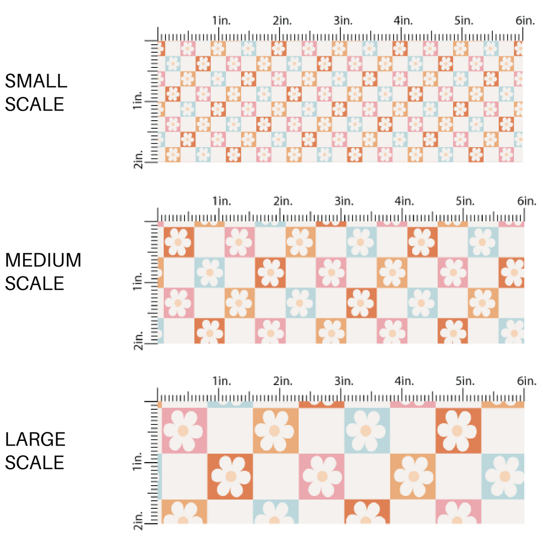 Cream colored fabric by the yard scaled image guide with pastel colored flowers and checkered prints