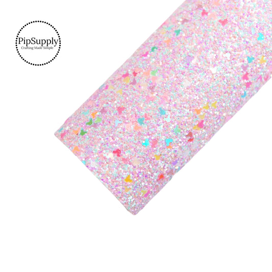 pastel glitter faux leather sheet with multicolor mouse head shaped sequin