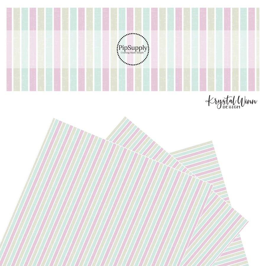 Pastel lavender, light, blue and light green stripes on a distressed faux leather sheet