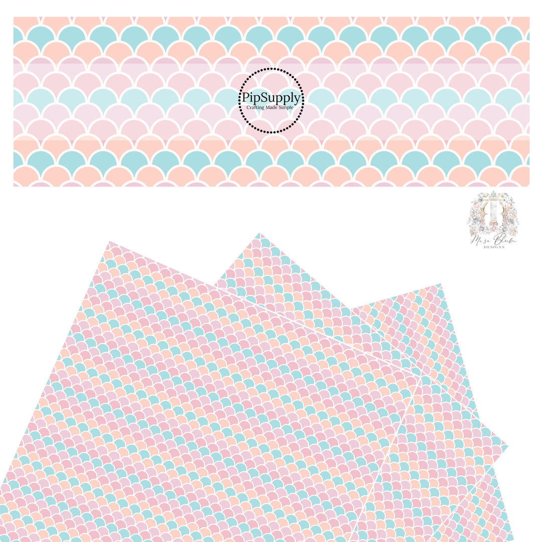 Pastel Orange, aqua and pink mermaid scale faux leather sheet.