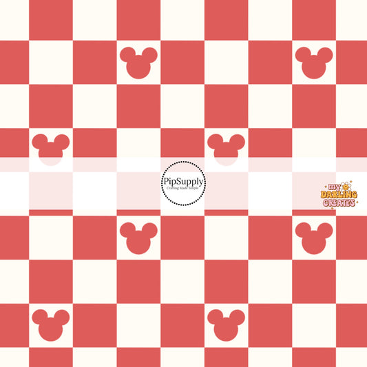 Red and White Patriotic Checkered Mouse Fabric by the Yard