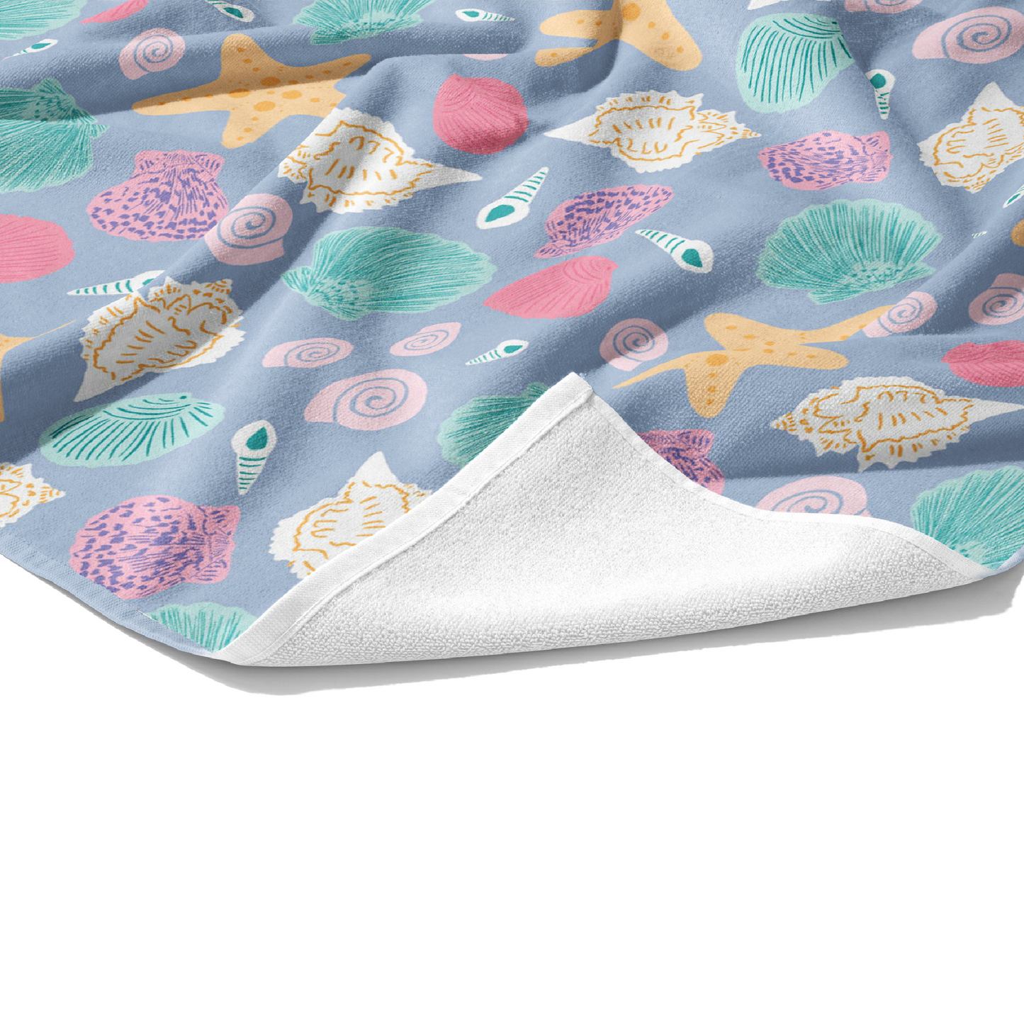 Blue and Pink Seashell Assortment Soft Beach Towel 