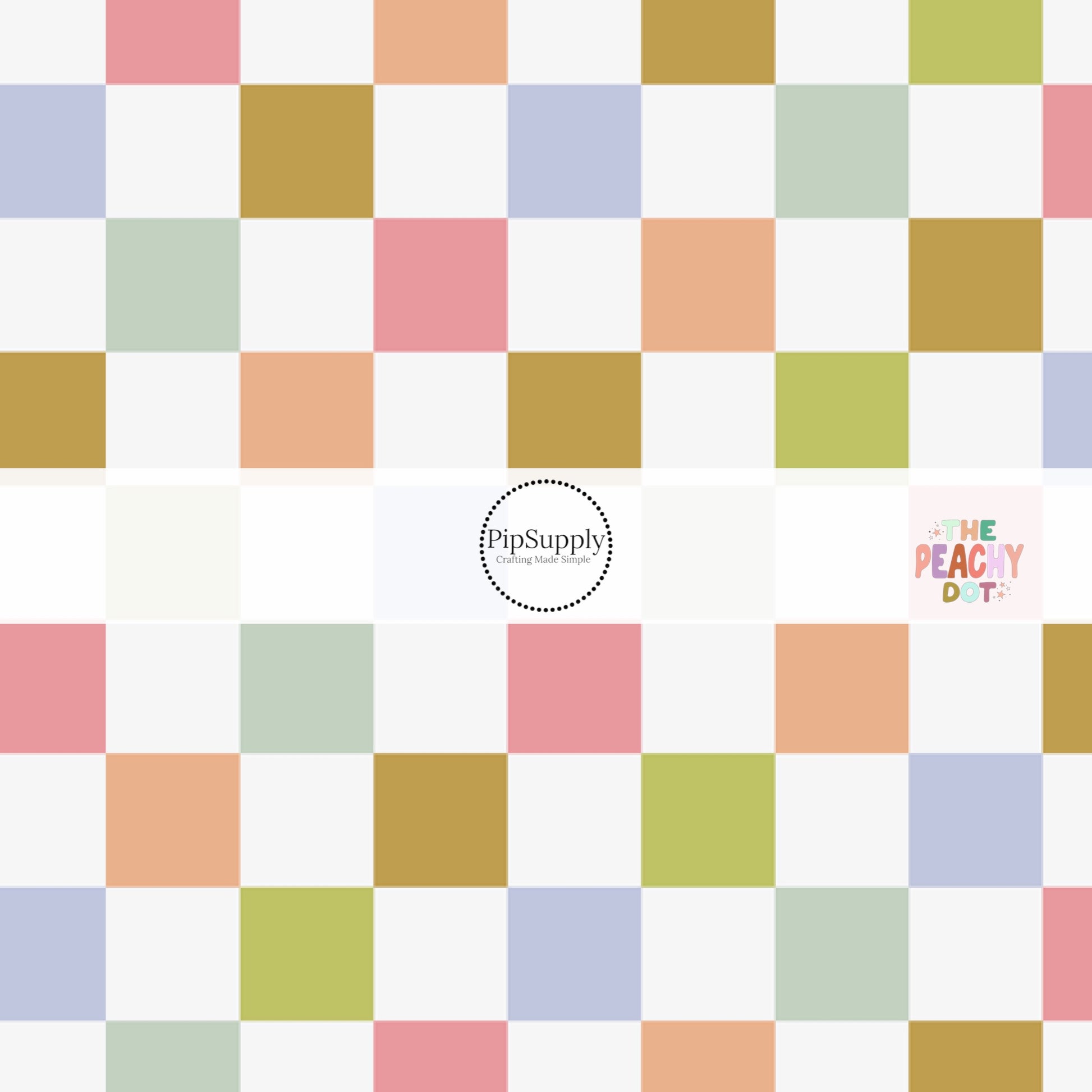 Seafoam, hot pink, peach, blue, and olive green checker with white tiles bow strips