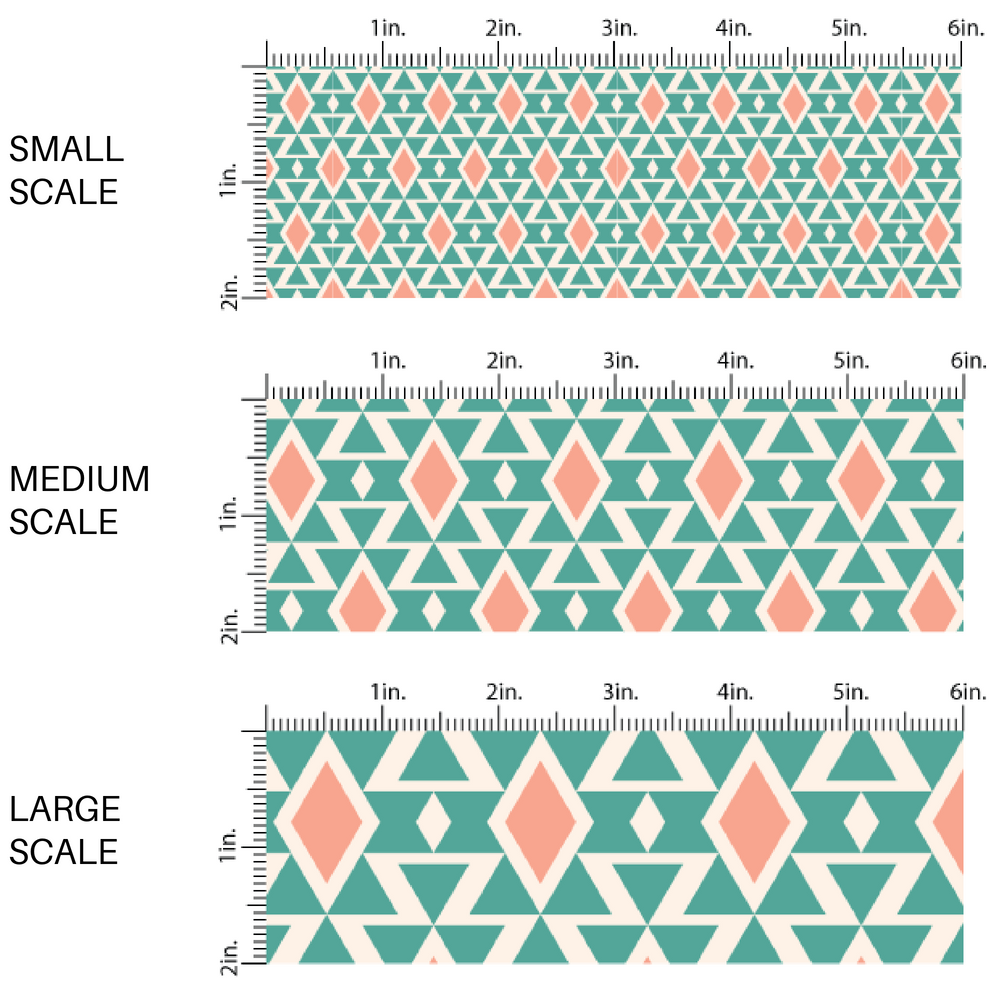 Teal, Cream, and peach Aztec print fabric by the yard scaled image guide